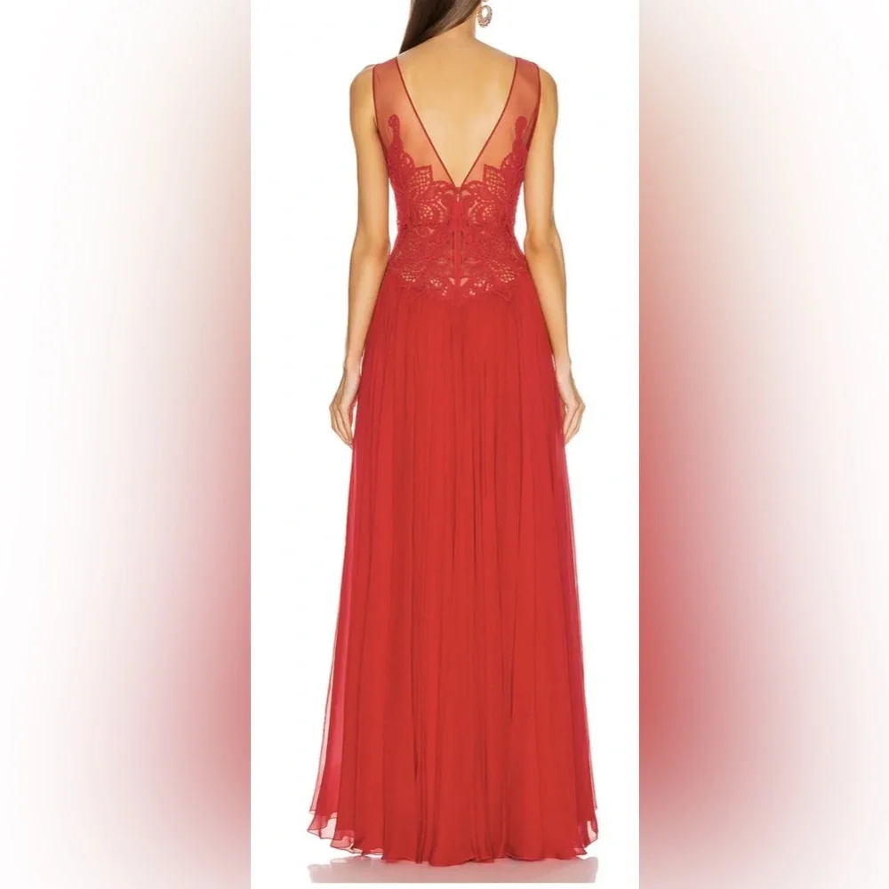 Authentic Zuhair Murad Red Silk Pleated Chiffon Gown - Picture 3 of 15